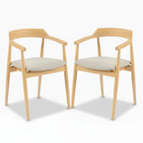 Carter Fawn Linen Dining Armchairs - Set of 2 - Whitewash Oak Legs - Laura James 