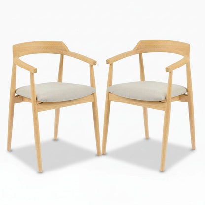 Carter Fawn Linen Dining Armchairs - Set of 2 - Whitewash Oak Legs - Laura James 
