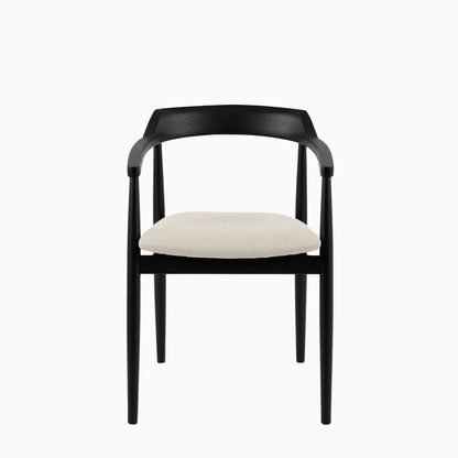 Carter Fawn Linen Dining Armchairs - Set of 2 - Black Oak Legs - Laura James 