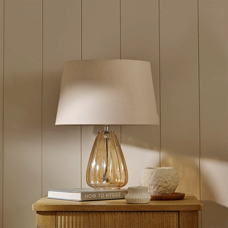 Alma 23cm Champagne Glass Table Lamp & Coningsby Taupe Cotton Lampshade - 30cm - Laura James 