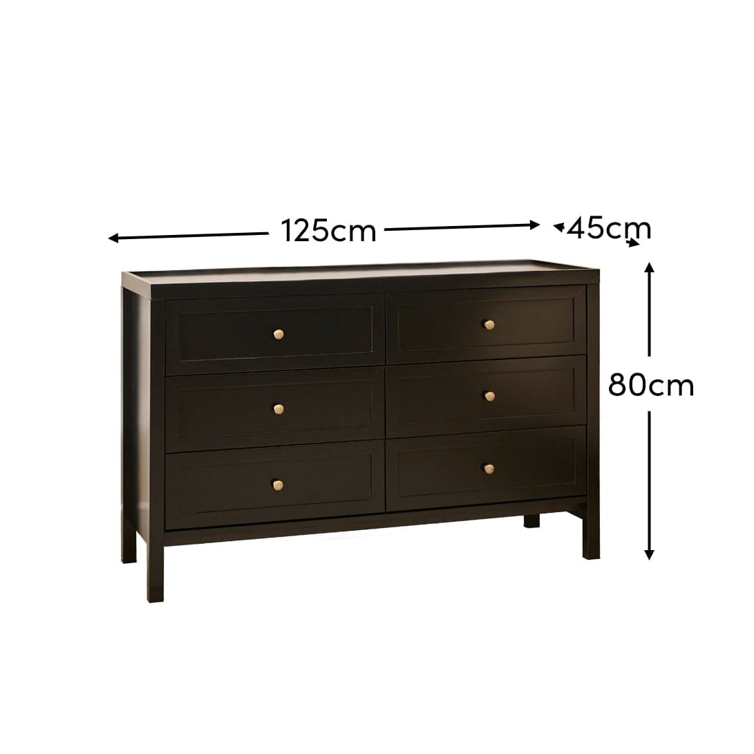Charlie 6 Drawer Chest of Drawer - Noir Black - Laura James 