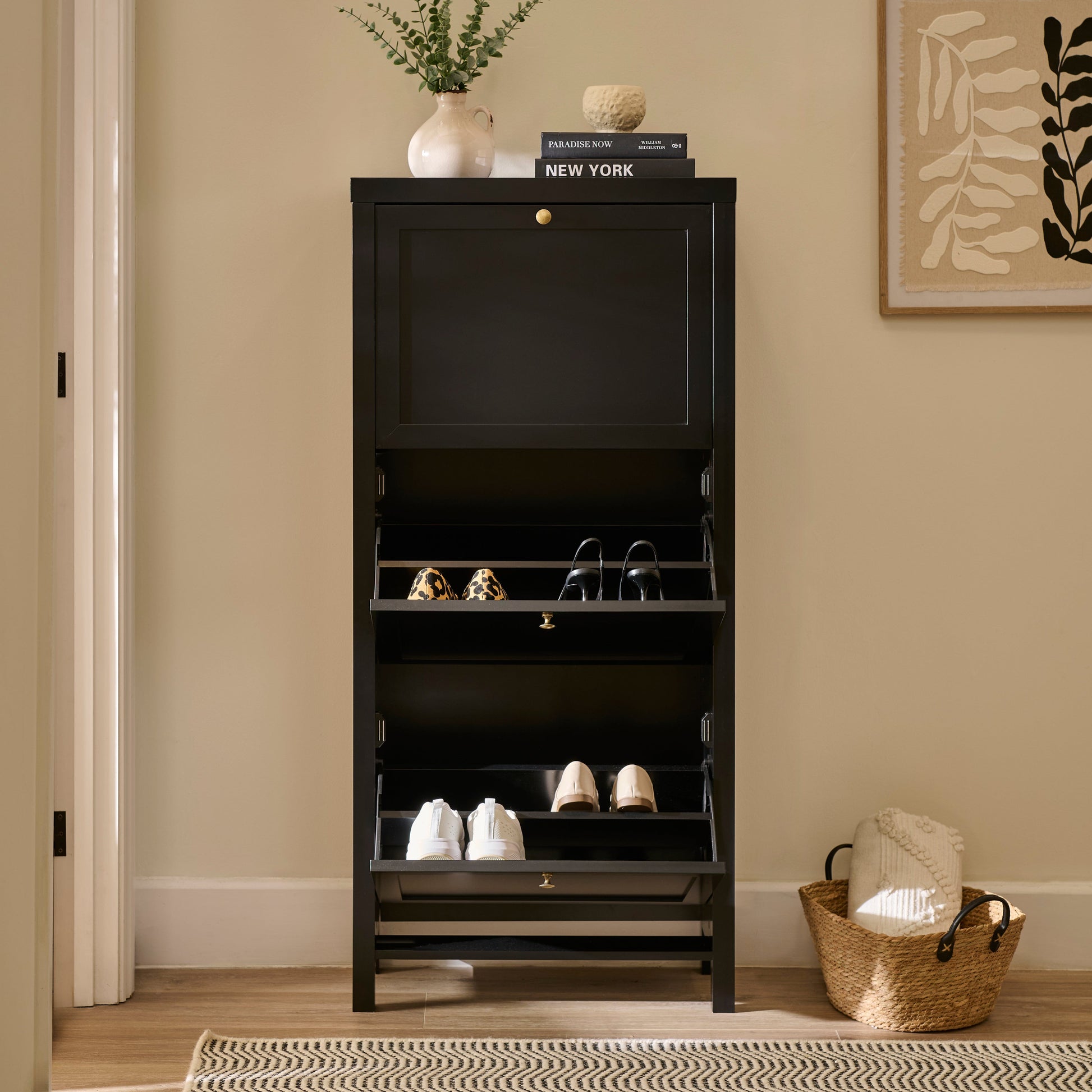 Charlie 3 Door Shoe Cabinet - Noir Black- Laura James
