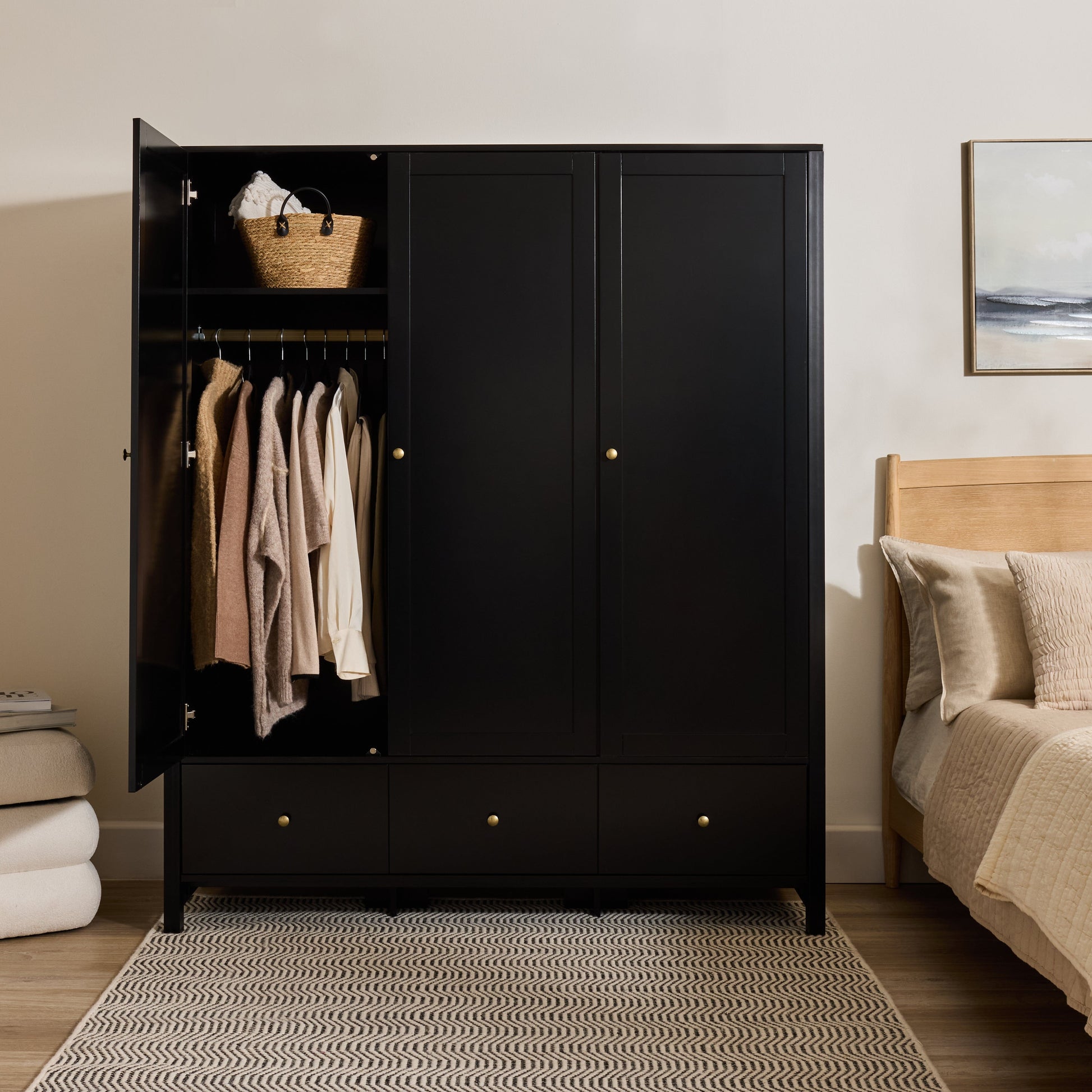 Charlie 3 Door Wardrobe - Black - Laura James