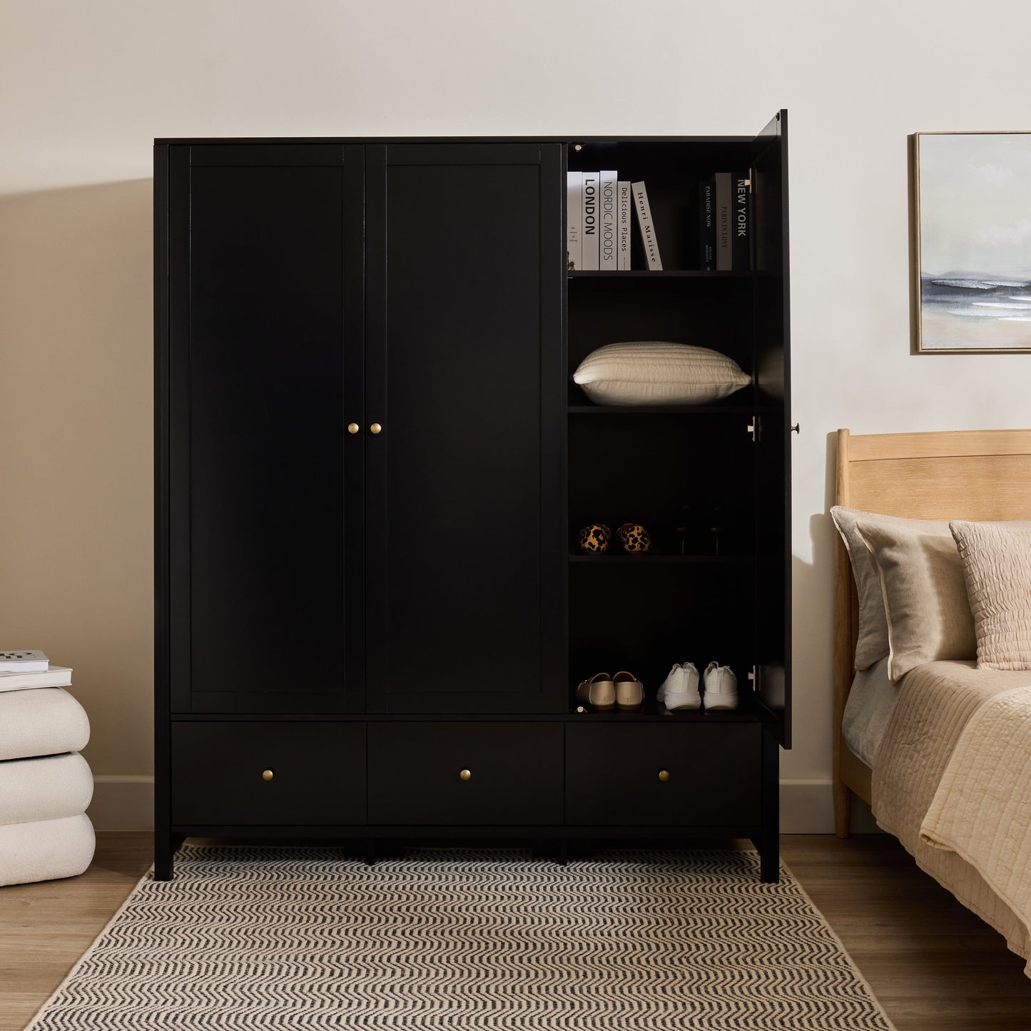 Charlie 3 Door Wardrobe - Black - Laura James