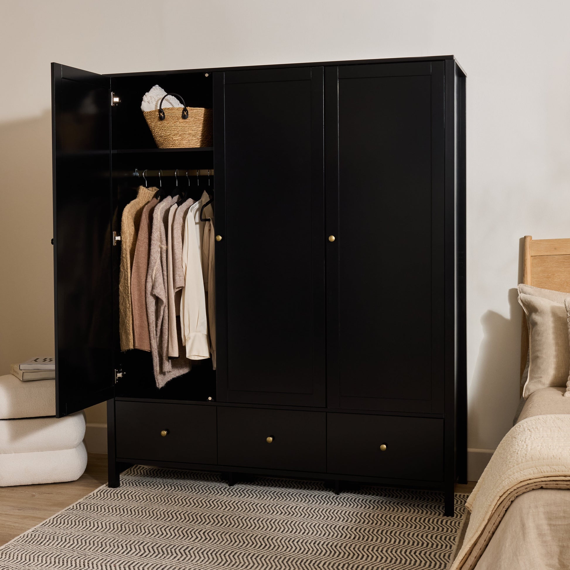 Charlie 3 Door Wardrobe - Black - Laura James