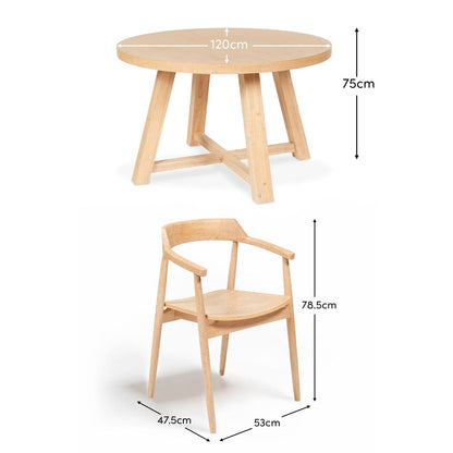 Charlotte Whitewash Round Dining Table Set - 4 Seater - Carter Dining Armchairs - Whitewash Oak Legs - Laura James 