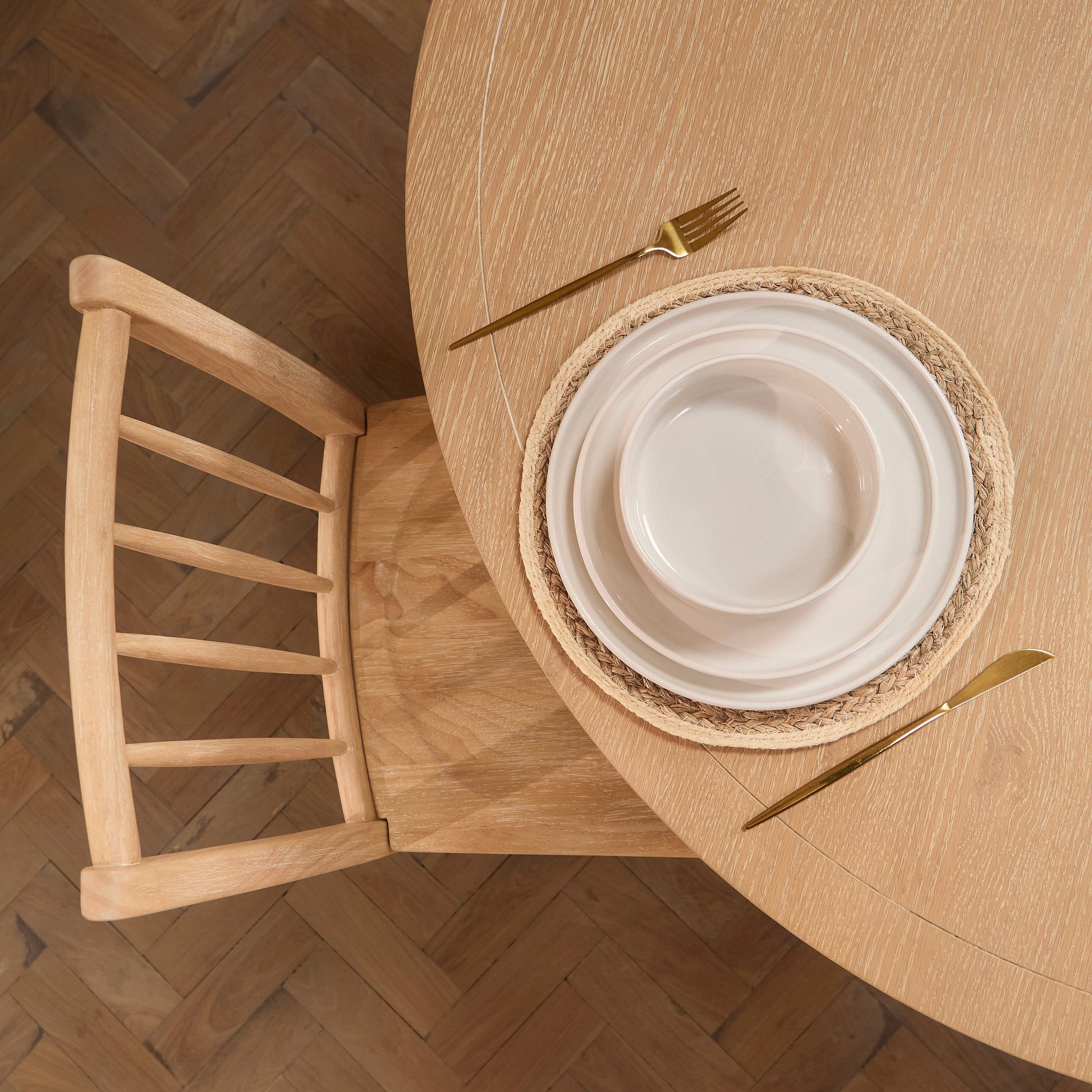 Amelia Extendable Whitewash Oval Dining Table Set  - 6 Seater - Tilly Natural String Dining Chairs - Whitewash Oak Legs - Laura James