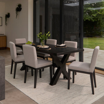 Charlotte Black Oak Extending Dining Table Set - 6 Seater - Nolan Fawn Linen Dining Chairs - Black Oak Legs
- Laura James