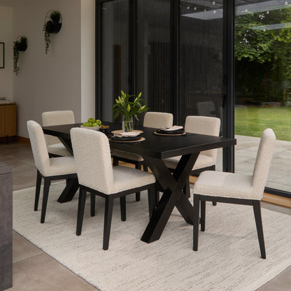 Charlotte Black Oak Extending Dining Table Set - 6 Seater - Nolan Boucle Dining Chairs - Black Oak Legs
- Laura James