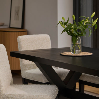 Charlotte Black Oak Extending Dining Table Set - 6 Seater - Nolan Boucle Dining Chairs - Black Oak Legs
- Laura James