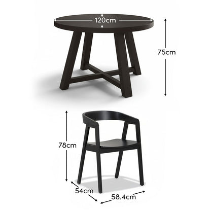 Charlotte Black Oak Round Dining Table Set - 4 Seater - Ella Black Dining Armchairs - Laura James 