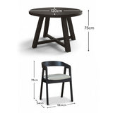 Charlotte Black Oak Round Dining Table Set - 4 Seater - Ella Black Oak Carver Chairs - Off White Boucle - Laura James