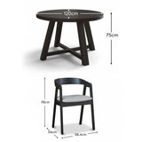 Charlotte Black Oak Round Dining Table Set - 4 Seater - Ella Black Oak Carver Chairs - Fawn Linen - Laura James 