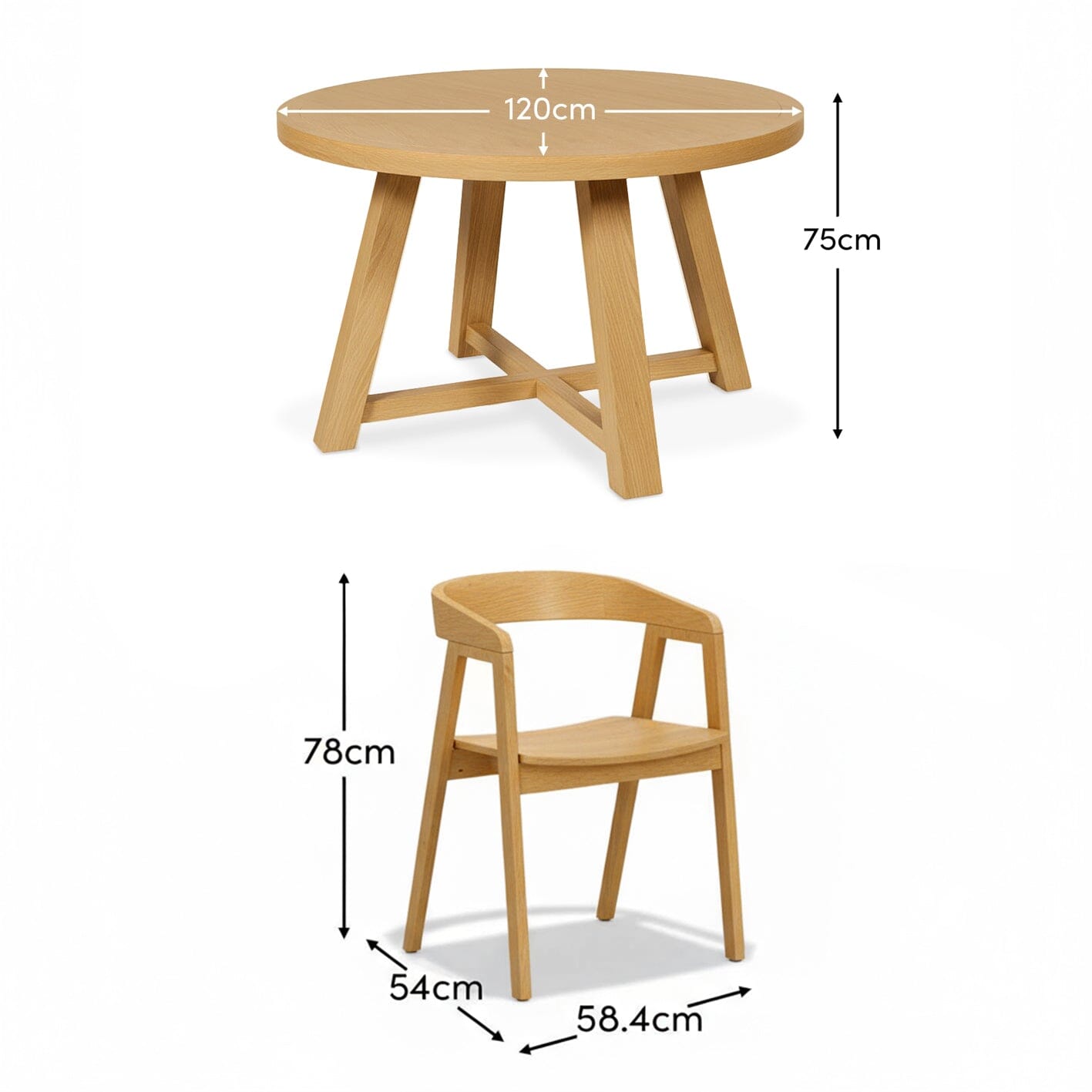 Charlotte Pale Oak Round Dining Table Set - 4 Seater - Ella Pale Oak Carver Chair - Laura James