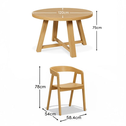 Charlotte Pale Oak Round Dining Table Set - 4 Seater - Ella Pale Oak Carver Chair - Laura James