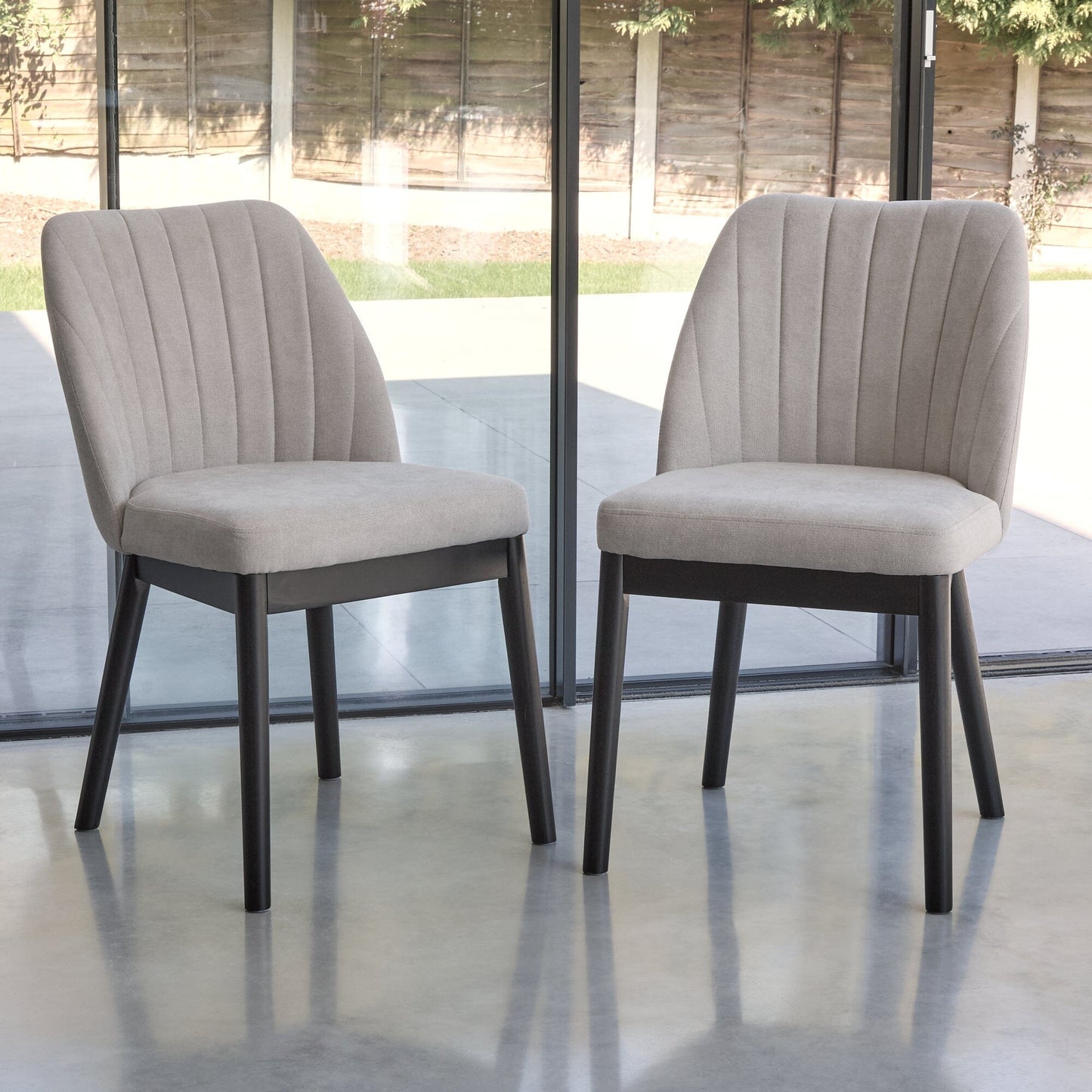 Chloe Dining Chair - Set of 2 - Soft Beige with Black Oak Legs - Laura James 
