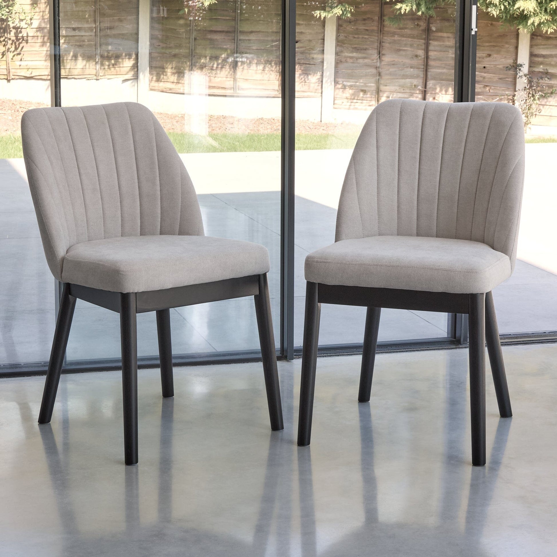 Chloe Dining Chair - Set of 2 - Soft Beige with Black Oak Legs - Laura James 