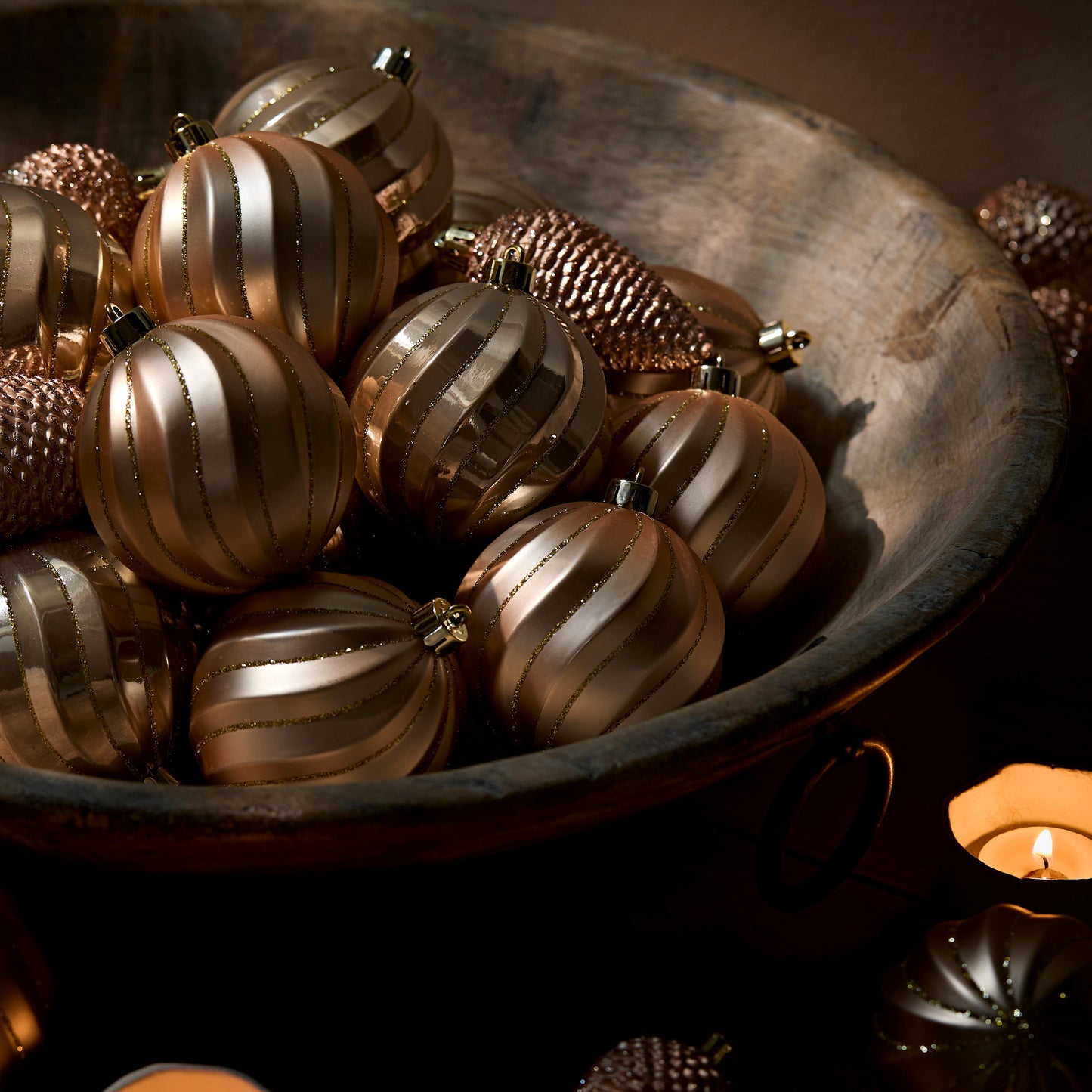 Valen Shatterproof 8cm Mixed Swirl Baubles - Set of 6 - Rose Gold - Laura James