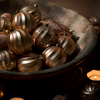 Valen Shatterproof 8cm Mixed Swirl Baubles - Set of 6 - Rose Gold - Laura James