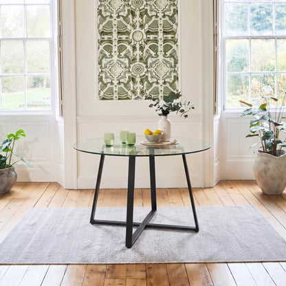 Clara Glass Round Dining Table - Black Frame - Laura James 