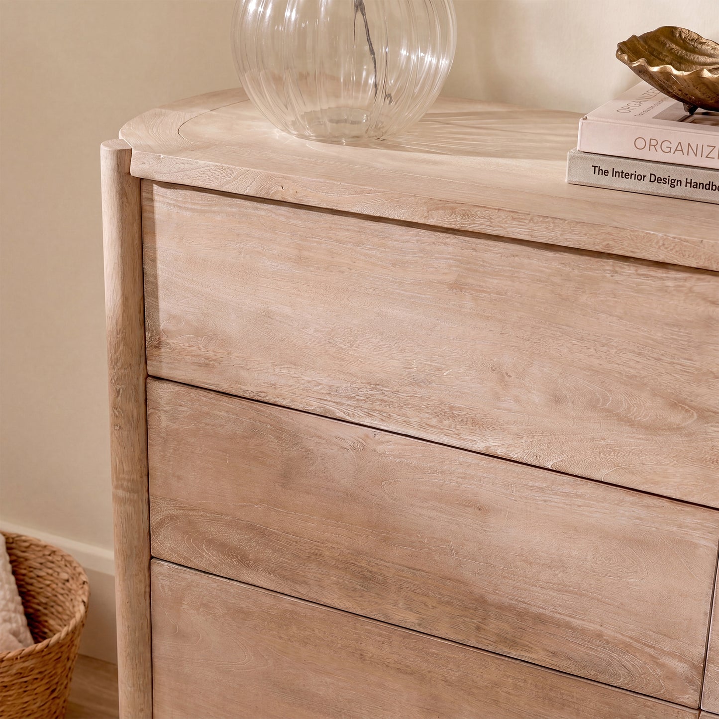 Viola 130cm 6 Drawer Chest of Drawers - Travertine Effect & Chalked Mango Wood - Laura James 
