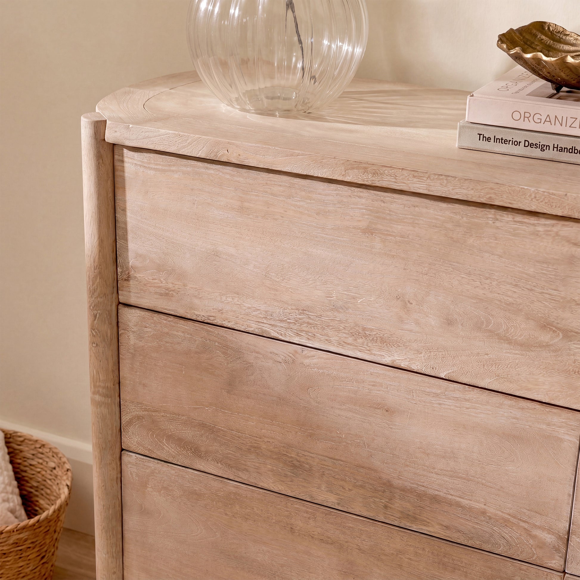 Viola 130cm 6 Drawer Chest of Drawers - Travertine Effect & Chalked Mango Wood - Laura James 