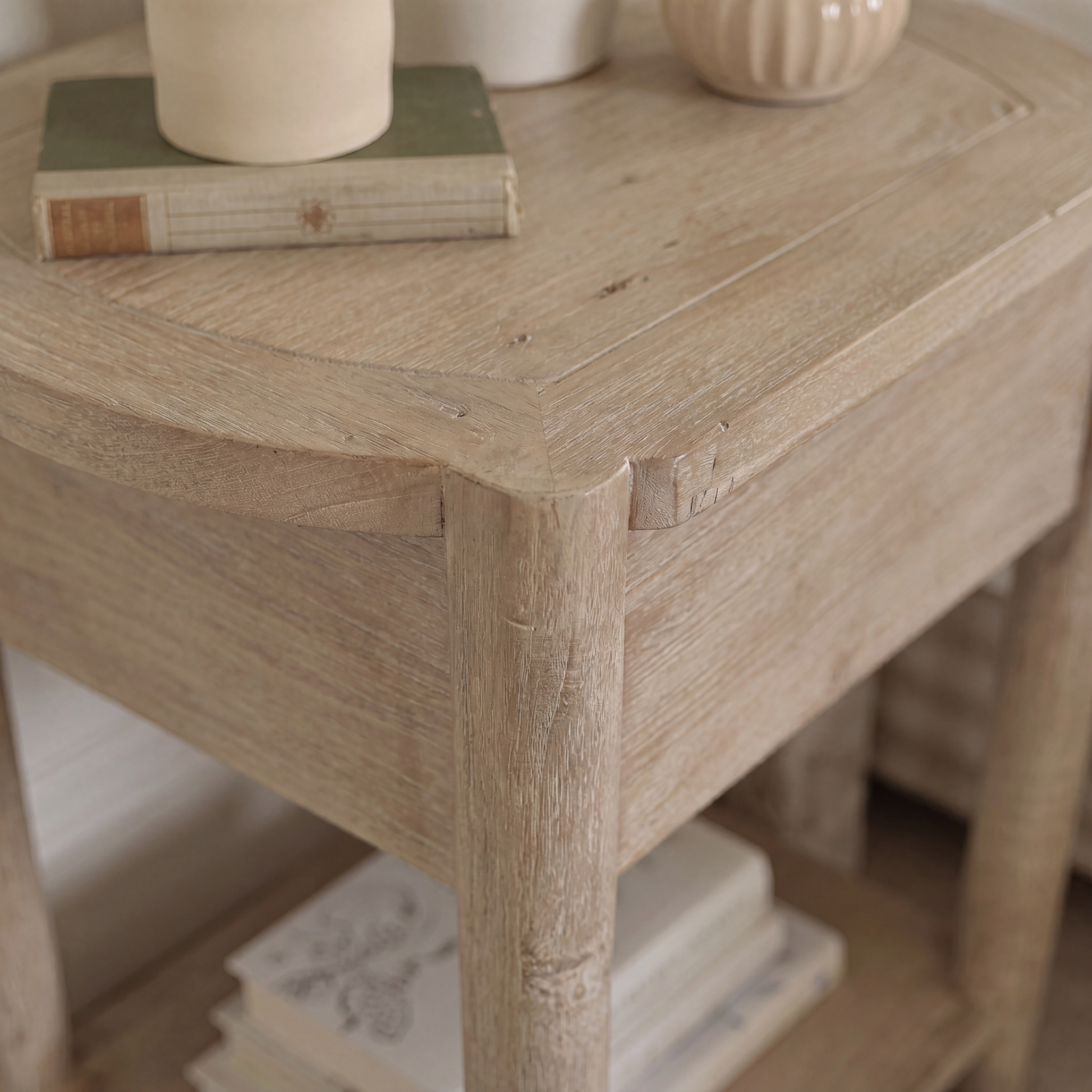 Viola 1 Drawer Bedside Table - Travertine Effect & Chalked Mango Wood - Laura James 