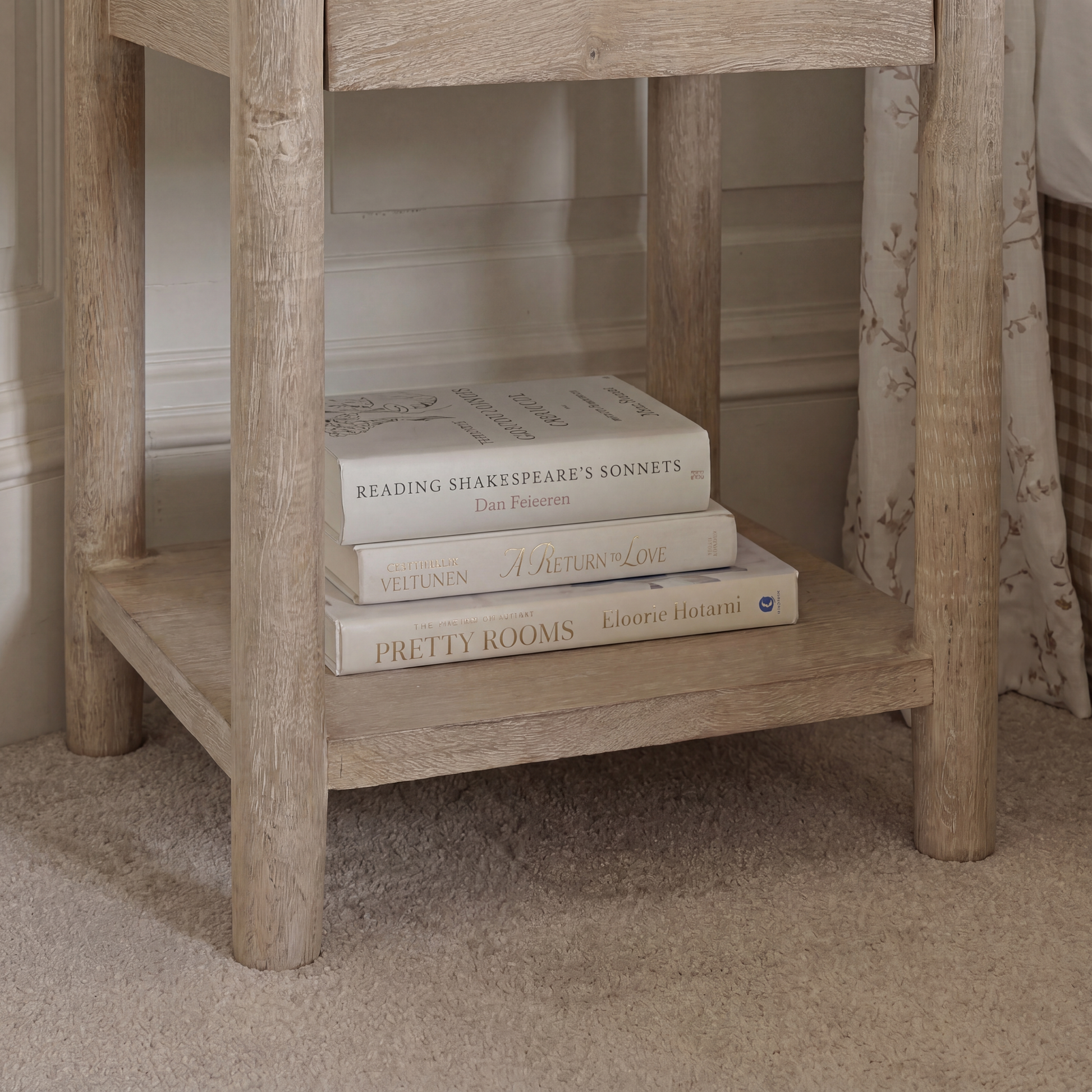 Viola 1 Drawer Bedside Table - Travertine Effect & Chalked Mango Wood - Laura James 