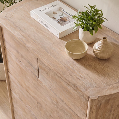 Viola 7 Drawer Tall Boy - Travertine Effect & Chalked Mango Wood - Laura James 