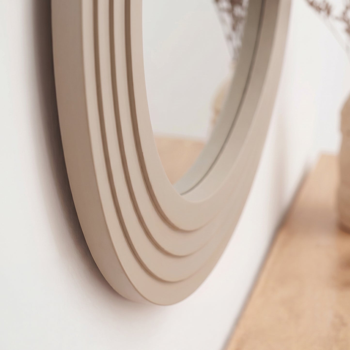 Kubu 70cm Wooden Round Mirror - Taupe - Laura James 