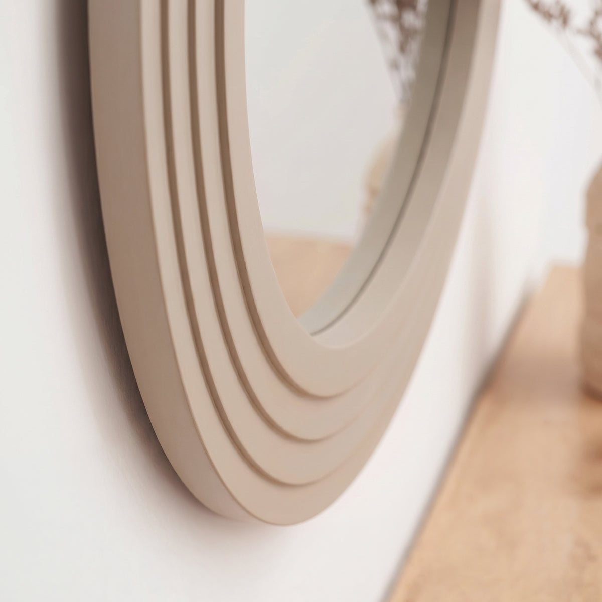 Kubu 70cm Wooden Round Mirror - Taupe - Laura James 