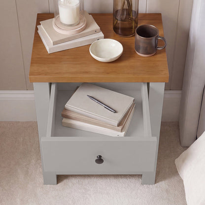 Bampton 3 Drawer Bedside Table - Stone Grey - Laura James 