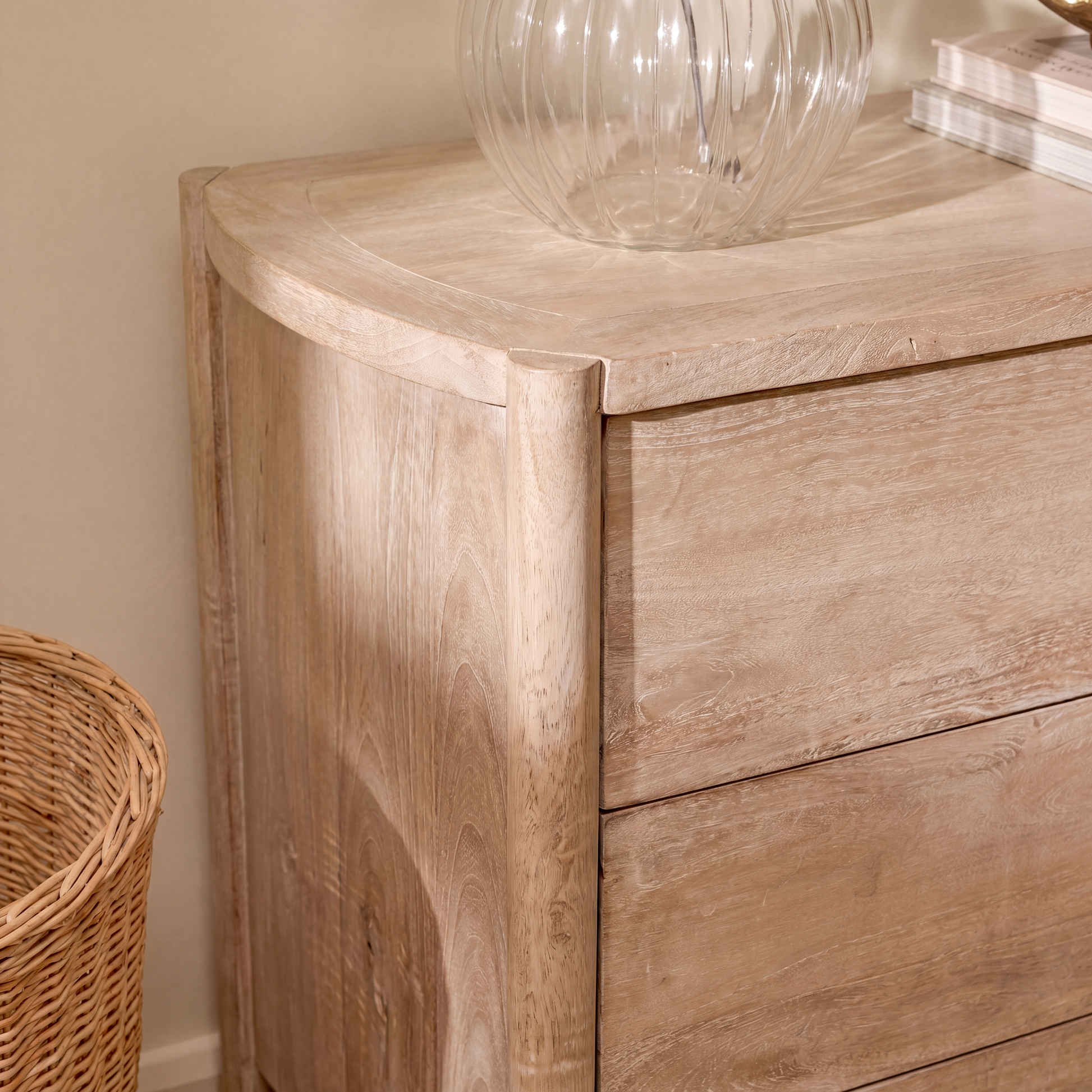 Viola 130cm 6 Drawer Chest of Drawers - Travertine Effect & Chalked Mango Wood - Laura James 