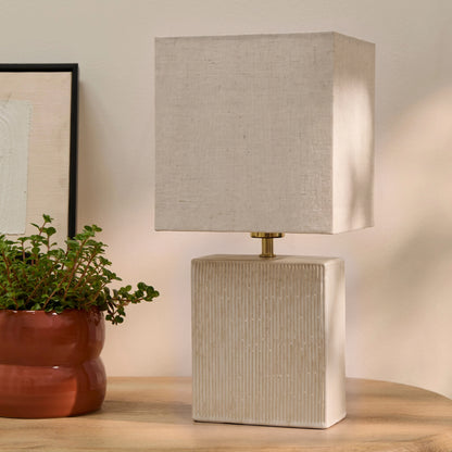 Coates 45cm Table Lamp - Oatmeal with Alabaster White Linen Shade - Laura James 