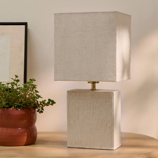 Coates 45cm Table Lamp - Oatmeal with Alabaster White Linen Shade - Laura James 