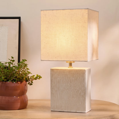 Coates 45cm Table Lamp - Oatmeal with Alabaster White Linen Shade - Laura James 