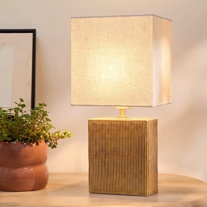 Coates 45cm Table Lamp - Saffron Yellow with Alabaster White Linen Shade - Laura James 