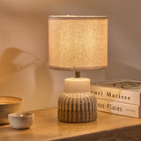 Coates 27cm Ceramic Table Lamp - Blue Reactive Glaze with Cream Linen Shade - Laura James