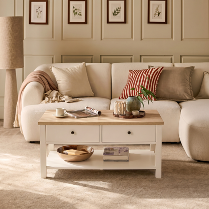 Bampton Alabaster White Coffee Table with Storage - Laura James 