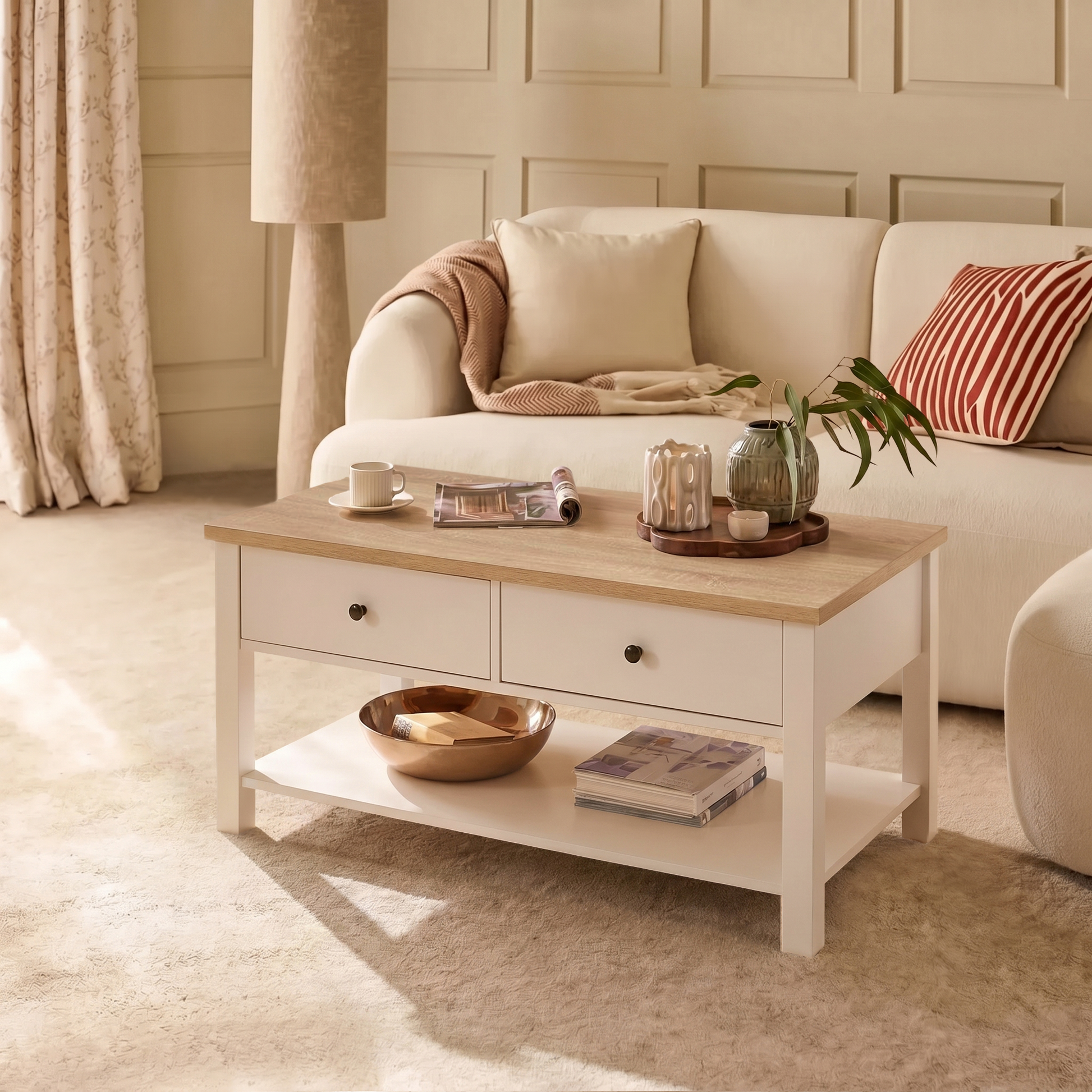 Bampton Alabaster White Coffee Table with Storage - Laura James 