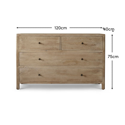 Colton 120cm 4 Drawer Chest of Drawers - Chalked Mango Wood & Travertine - Laura James 