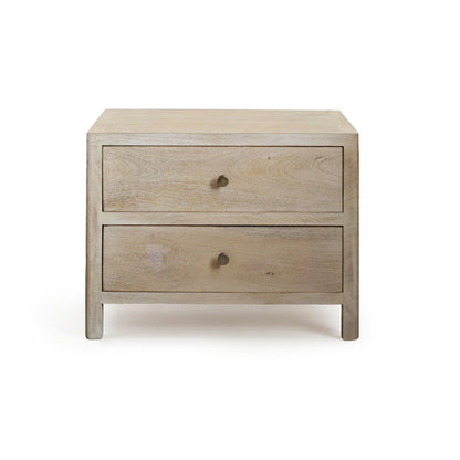 Colton 60cm 2 Drawer Bedside Table - Chalked Mango Wood & Travertine - Laura James 