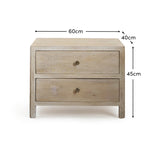 Colton 60cm 2 Drawer Bedside Table - Chalked Mango Wood & Travertine - Laura James 
