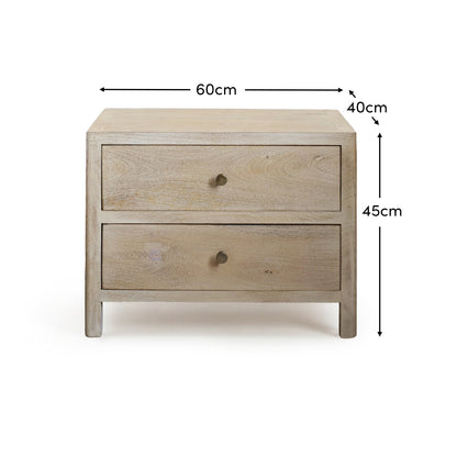 Colton 60cm 2 Drawer Bedside Table - Chalked Mango Wood & Travertine - Laura James 