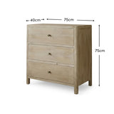 Colton 75cm 3 Drawer Chest of Drawers - Chalked Mango Wood & Travertine - Laura James 