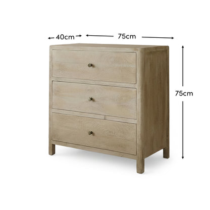 Colton 75cm 3 Drawer Chest of Drawers - Chalked Mango Wood & Travertine - Laura James 