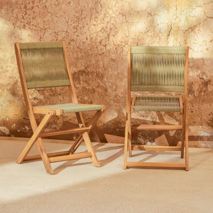 Outlet - Cove White Acacia Garden Chair - Set of 2 - Mottled Green Rope