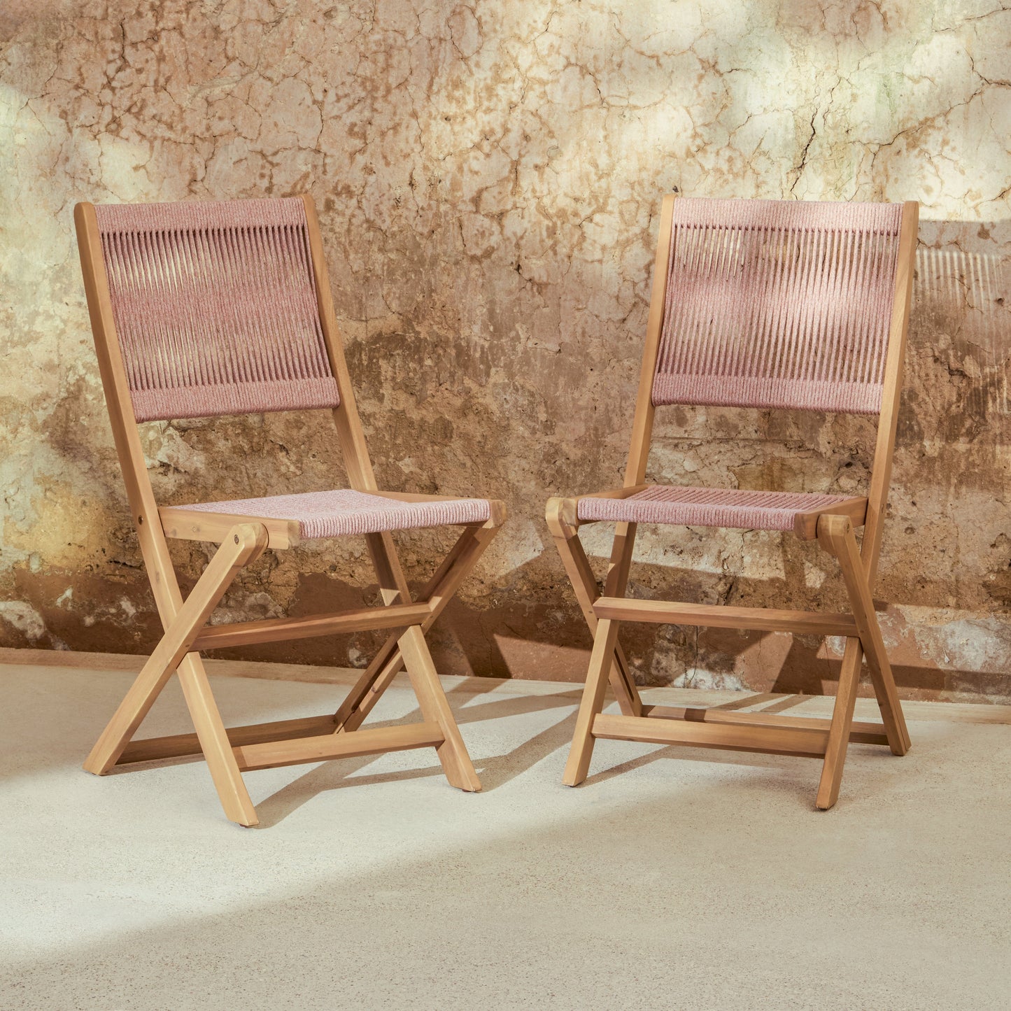 Cove White Acacia Garden Chair - Set of 2 - Mottled Pink Rope - Laura James