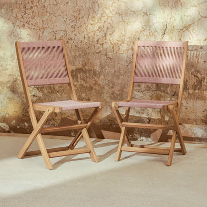 Cove White Acacia Garden Chair - Set of 2 - Mottled Pink Rope - Laura James