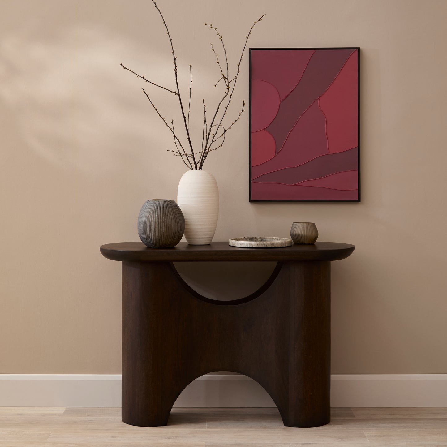 Octavia 110cm Oval Console Table - Coffee Brown Mango Wood - Laura James 